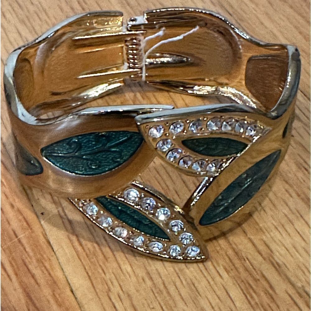 Rhinestone metal bangle bracelet teal